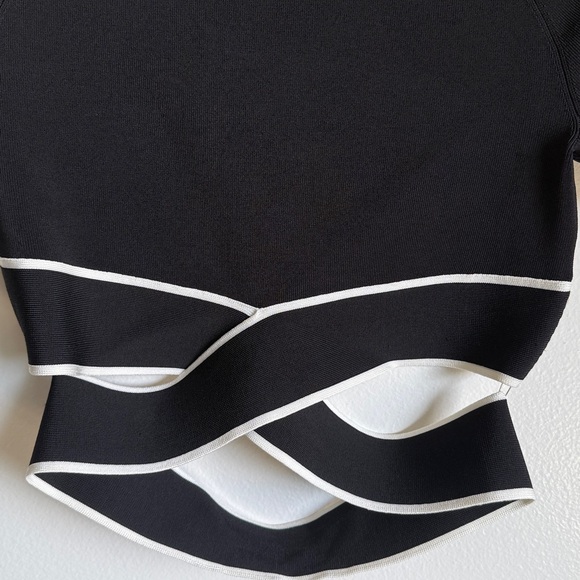 T by Alexander Wang Crisscross Knit Crop Top, Black White, Large, Criss Cross - Picture 10 of 12